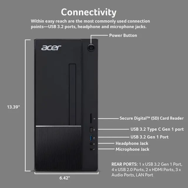 Alt view image 2 of 4 - Acer Aspire Desktop|14th Gen Intel Core i5-14400 Processor|32GB DDR5|4TB SSD|Wi-Fi 6|Bluetooth|Intel UHD Graphics|2 x HDMI|Dual Monitor Capable| Windows 11 Pro