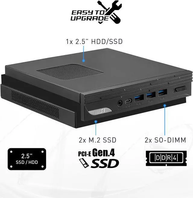 Alt view image 4 of 5 - MSI Desktop Computer PRO DP 10,Intel Core i5-1340P Processor,16GB DDR4,4TB SSD,Intel Iris Xe Graphics,Wifi-6,Windows 11 Pro