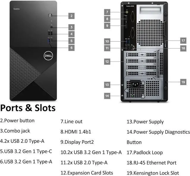 Alt view image 4 of 6 - Dell Vostro 3030 Desktop  Intel Core i9-14900K, 8GB DDR5, 1TB SSD Plus 1TB HDD,Intel UHD Graphics, WiFi-6, Dual Monitor Support, Windows 11 Pro
