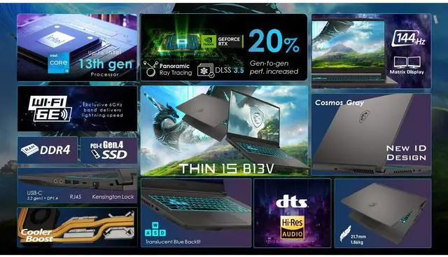 Alt view image 2 of 7 - MSI Thin Gaming Laptop| 15.6" 144Hz FHD Display| Intel Core i5-13420H| 64GB DDR4| 2TB SSD| NVIDIA GeForce RTX 4050 6GB| Windows 11 Pro