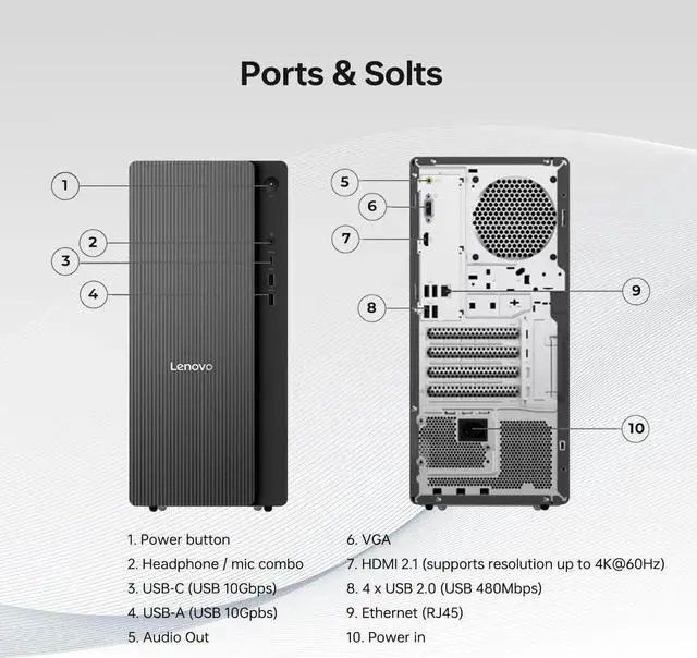 Alt view image 2 of 2 - Lenovo IdeaCentre Tower 17L| Intel Core Ultra 5 225 Processor| 16GB DDR5| 1TB SSD| Wi-Fi 6E| Dual Monitor Support| Windows 11 Pro| Desktop PC| Intel AI Boost