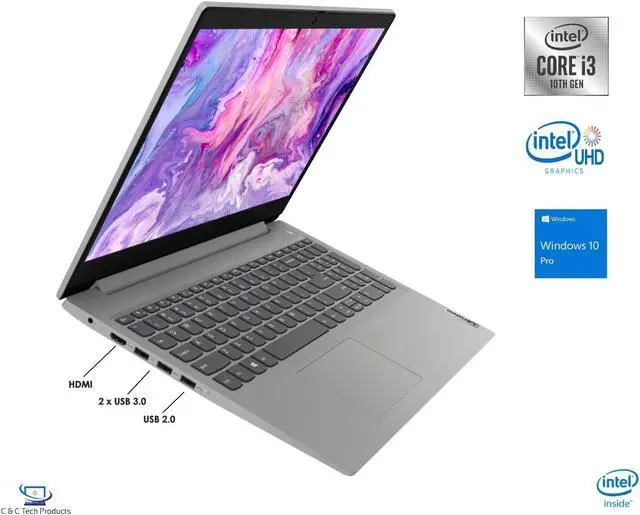 Alt view image 2 of 7 - Lenovo IdeaPad 3 15.6" Full HD IPS Notebook, 10th Gen Intel Core i3-1005G1 Processor, 8GB DDR4 RAM, 256GB SSD, Intel UHD Graphics, WiFi-AC, Bluetooth, HDMI, USB, Windows 10 Pro