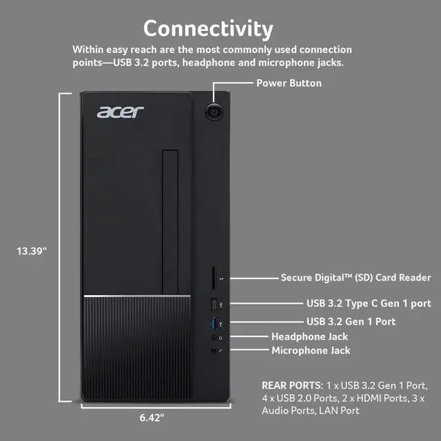 Alt view image 3 of 5 - Acer Aspire Desktop|14th Gen Intel Core i5-14400 Processor|16GB DDR5|512GB SSD|Wi-Fi 6|Bluetooth|Intel UHD Graphics|2 x HDMI|Dual Monitor Capable| Windows 11 Pro