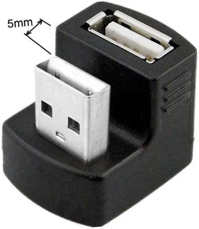 Alt view image 4 of 4 - Cablecc Down Angled USB 2.0 Adapter A Male to Female Extension 90 180 360 Degree Black