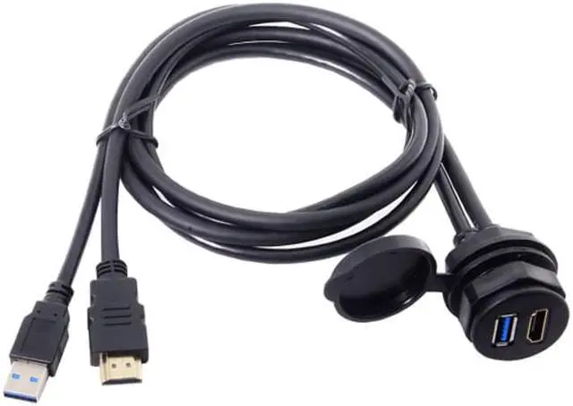 Alt view image 6 of 7 - Chenyang Combo USB 3.0 & HDTV HDMI 1.4 Male to Female Extension Cable with Waterproofable Mount Shell 100cm