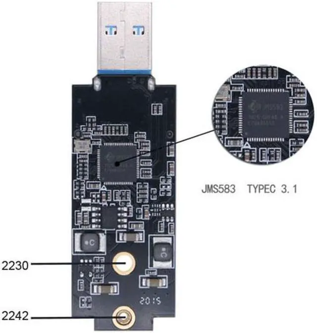 Alt view image 4 of 7 - HKCY U3-047 USB 3.1 Gen2 10Gbps to NVME PCI-E M-Key Solid State Drive External Enclosure 2230/2242mm