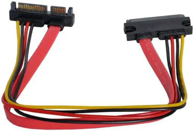 Alt view image 5 of 5 - Cablecc Down Angled SATA III 3.0 7+15 22 Pin SATA Male to Female Data Power Extension Cable 30cm