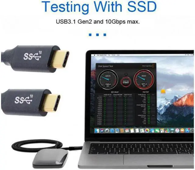 Alt view image 6 of 7 - KAIBOXIXI 200cm 10Gbps USB-C USB 3.1 Type C Gen2 Male to Male Data 100W Cable with E-marker