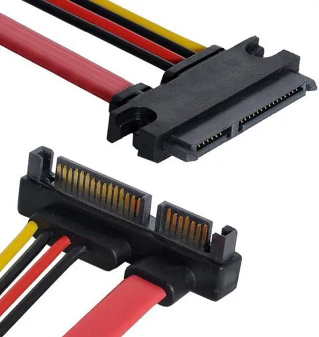 Alt view image 3 of 5 - Cablecc Down Angled SATA III 3.0 7+15 22 Pin SATA Male to Female Data Power Extension Cable 30cm