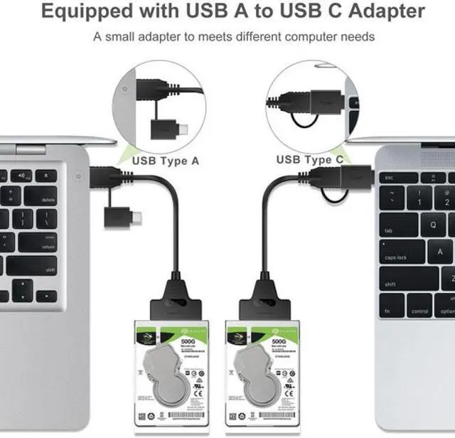 Alt view image 2 of 7 - KAIBOXIXI Type C & USB 3.0 Male to SATA 22 Pin 2.5" Hard disk driver SSD Adapter Cable for Macbook & Laptop