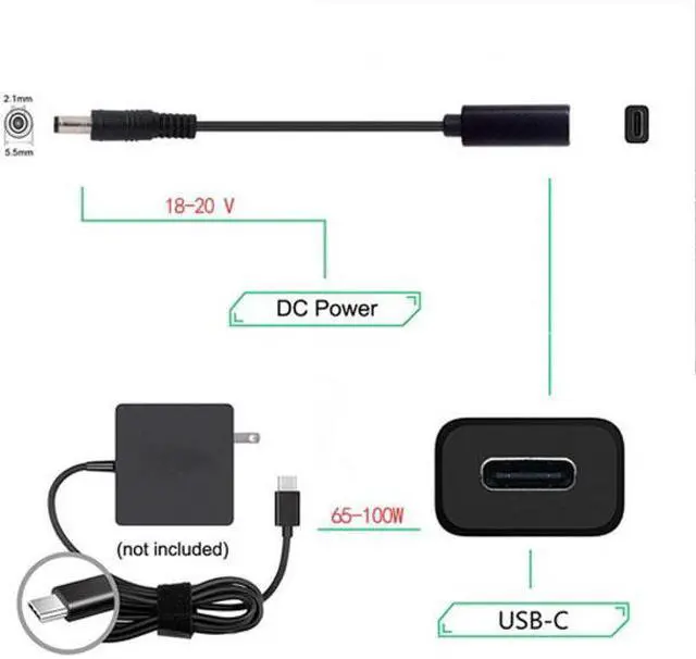 Alt view image 2 of 5 - Chenyang Cable Type C USB-C Female Input to DC 5.5*2.1mm Power PD Charge Cable fit for Laptop 18-20V