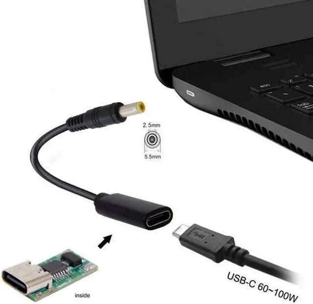 Alt view image 2 of 5 - Chenyang Cable Type C USB-C Female Input to DC 5.5*2.5mm Power PD Charge Cable fit for Laptop 18-20V