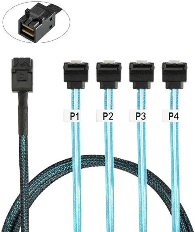 Main image of Cablecc SFF-8643 Internal Mini SAS Host to Angled 4 SATA Target Hard Disk 6Gbps Data Server Raid Cable 1m