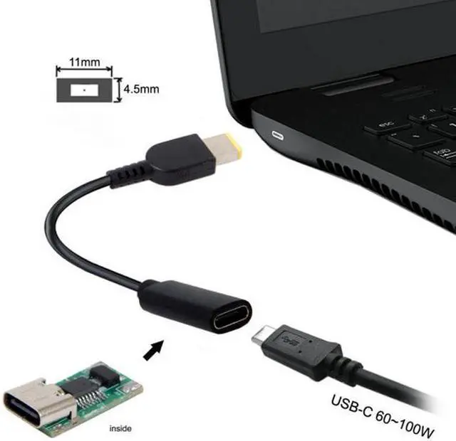 Alt view image 2 of 5 - Chenyang Cable Type C USB-C to Rectangle 11.0*4.5mm Power Plug PD Emulator Trigger Charge Cable for ThinkPad X1 Carbon