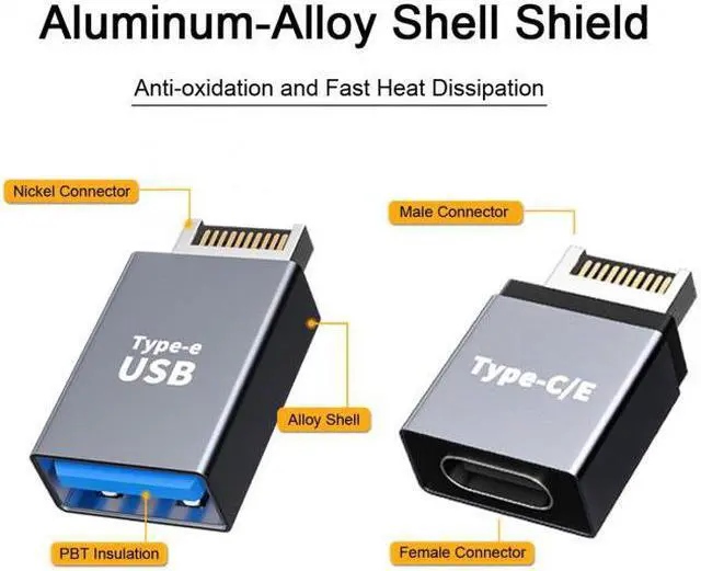 Alt view image 3 of 7 - Chenyang 2pcs USB 3.1 Front Panel Header Male Type-E to Type-A & Type-C USB-C Motherboard Extension Data Adapter