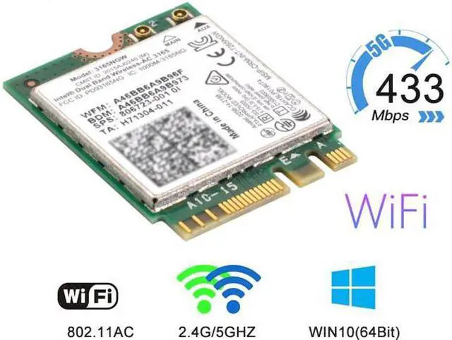 Alt view image 4 of 7 - Cablecc Dual Band 2.4G 5Ghz 433Mbps 3165AC NGFF 802.11AC WiFi 3165NGW M.2 WLAN Card +BT 4.0 Network Adapter