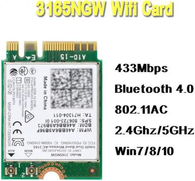 Alt view image 7 of 7 - Cablecc Dual Band 2.4G 5Ghz 433Mbps 3165AC NGFF 802.11AC WiFi 3165NGW M.2 WLAN Card +BT 4.0 Network Adapter
