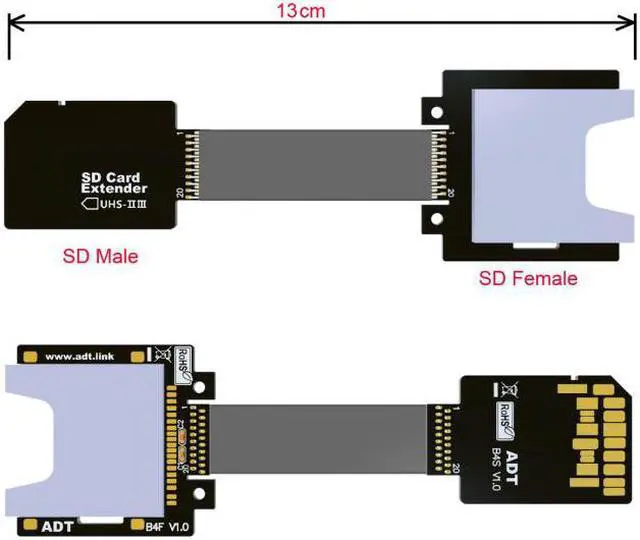 Main image of Cablecc SD Male Extender to SD Card Female Extension Cable Adapter Flexible SD/SDHC/SDXC UHS-III UHS-3