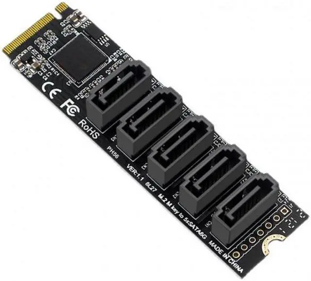 Alt view image 2 of 6 - Chenyang NGFF NVME M-Key PCI Express to SATA 3.0 6Gbps 5 Ports Adapter Converter Hard Drive Extension Card JMB585 2280