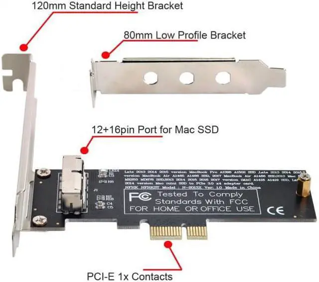 Alt view image 4 of 7 - FVH PCI Express PCI-E 1X to 12+16Pin 2013-2017 Mac Pro Air SSD Convert Card for A1493 A1502 A1465 A1466