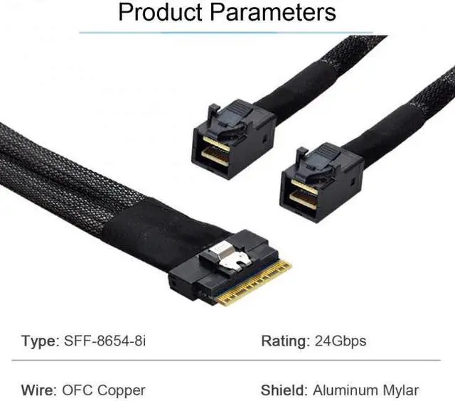 Alt view image 5 of 7 - Cablecc PCI-E Ultraport Slimline SAS Slim 4.0 SFF-8654 8i 74pin to Dual SFF-8643 4i Mini SAS HD Cable PCI-Express