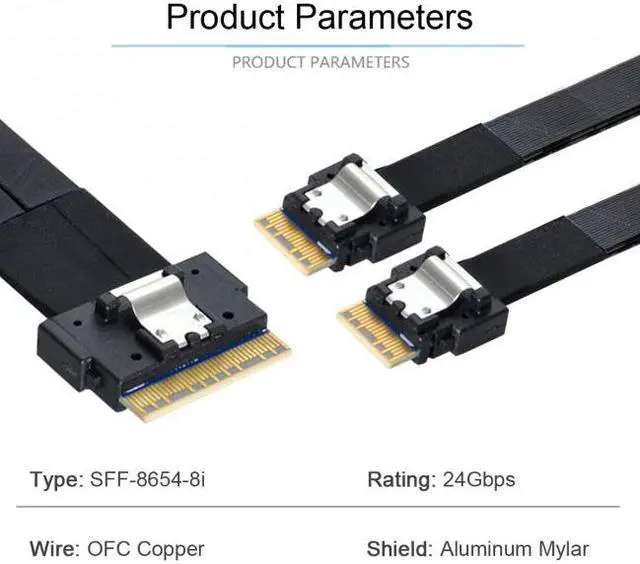 Alt view image 5 of 7 - Chenyang PCI-E Ultraport Slimline SAS Slim 4.0 SFF-8654 8i 74pin to Dual  SFF-8654 4i 38Pin Cable 40cm PCI-Express