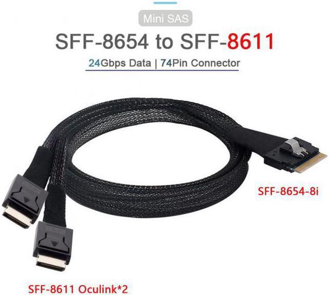 Main image of FVH PCI-E Ultraport Slimline SAS Slim 4.0 SFF-8654 8i 74pin to Dual Oculink SFF-8611 Cable 50cm PCI-Express