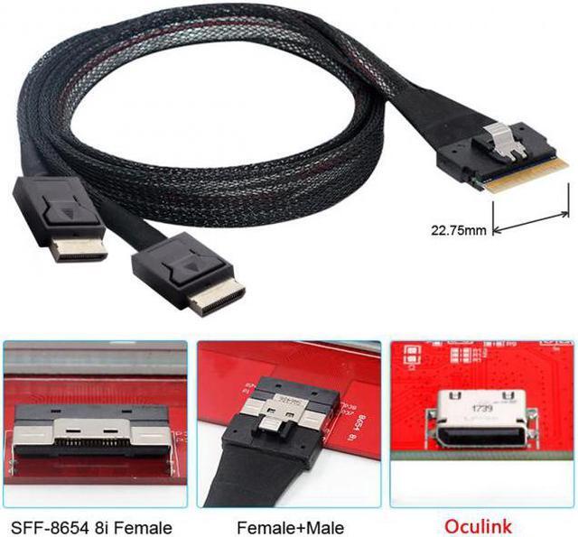 Alt view image 6 of 7 - FVH PCI-E Ultraport Slimline SAS Slim 4.0 SFF-8654 8i 74pin to Dual Oculink SFF-8611 Cable 50cm PCI-Express