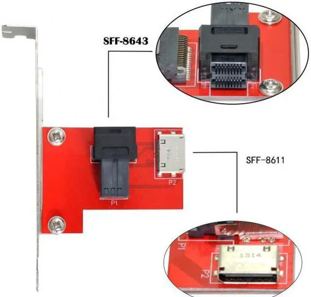 Alt view image 7 of 7 - Jimier PCI-Express 4.0 Mini SAS HD SFF-8643 to Oculink SFF-8611 SFF-8612 PCBA Female Adapter With Bracket