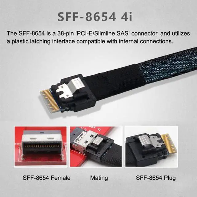 Alt view image 7 of 7 - Jimier PCI-Express 4.0 Slimline SAS SFF-8654 to Mini SAS SFF-8087 PCBA Female Adapter With Bracket