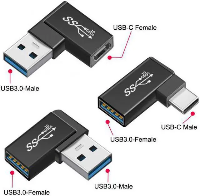 Alt view image 6 of 7 - Jimier 3pcs/lot Angled 90 Degree USB 3.1 Type C Male Female to USB3.0 Type A Female OTG Data 10Gbps Adapter