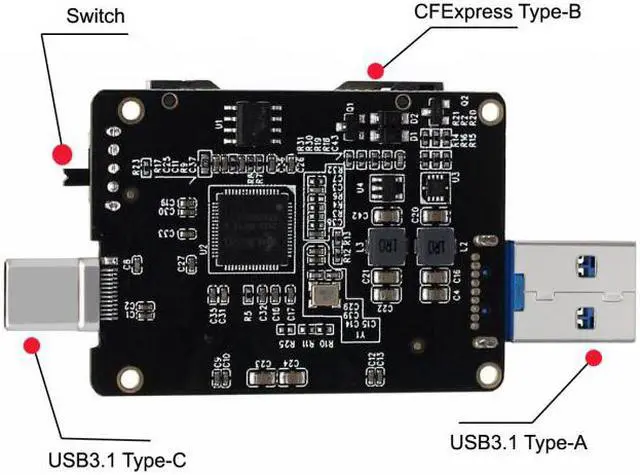Alt view image 4 of 7 - CY USB3.1 Type-C   Type-A to CF Express Extension Card Reader for CFE Type-B Support R5 Z6 Z7 Memory Card