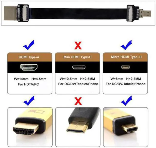 Alt view image 4 of 7 - Cablecc CYFPV HDMI Male to Micro HDMI Male Extension FPC Flat Cable 1080P for FPV HDTV Multicopter Aerial Photography