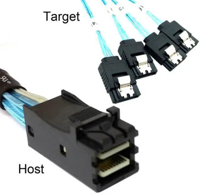 Alt view image 6 of 7 - Cablecc Internal Mini SAS HD SFF-8643 Host to 4 SATA 7pin Target Hard Disk 6Gbps Data Server Raid Cable