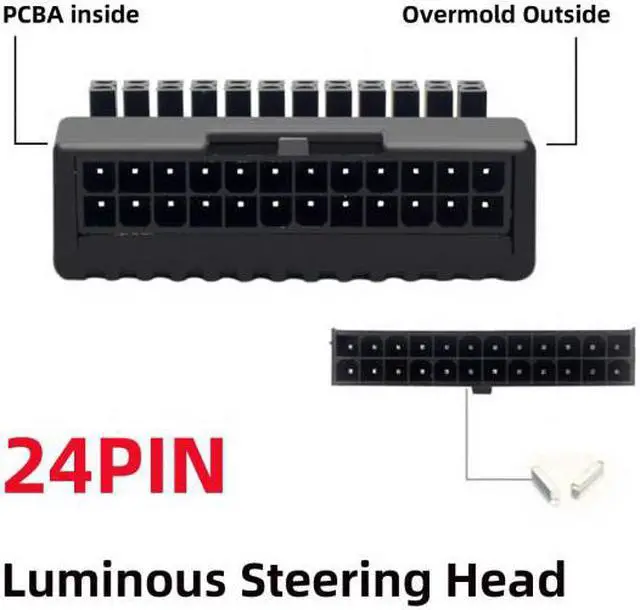Alt view image 7 of 7 - Cablecc Overmold ATX 24Pin Female to 24pin Male 90 Degree Power Adapter Mainboard Motherboard for Desktops PC Supply