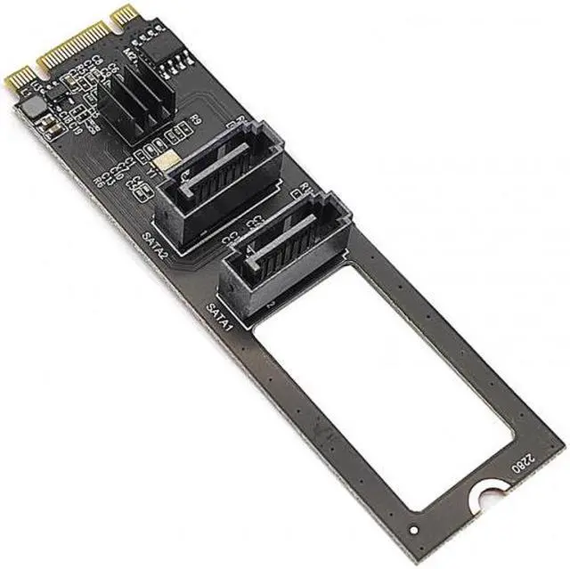 Alt view image 4 of 7 - CY NGFF Key B+M PCI Express to SATA 3.0 6Gbps Dual Ports Vertical Adapter Converter Hard Drive Extension Card JMB582 2280