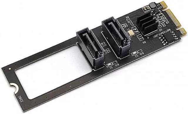 Alt view image 2 of 7 - CY NGFF Key B+M PCI Express to SATA 3.0 6Gbps Dual Ports Vertical Adapter Converter Hard Drive Extension Card JMB582 2280
