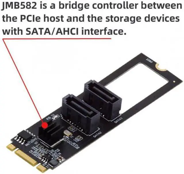 Alt view image 7 of 7 - CY NGFF Key B+M PCI Express to SATA 3.0 6Gbps Dual Ports Vertical Adapter Converter Hard Drive Extension Card JMB582 2280