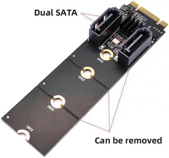 Alt view image 2 of 7 - CY NGFF Key B+M PCI Express to SATA 3.0 6Gbps Dual Ports Vertical Adapter Converter Hard Drive Extension Card JMB582 2230 2242 2260 2280