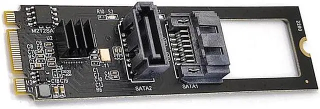Alt view image 2 of 7 - CY NGFF Key B+M PCI Express to SATA 3.0 6Gbps Dual Ports Vertical Horizontal Adapter Converter Hard Drive Extension Card JMB582 2280