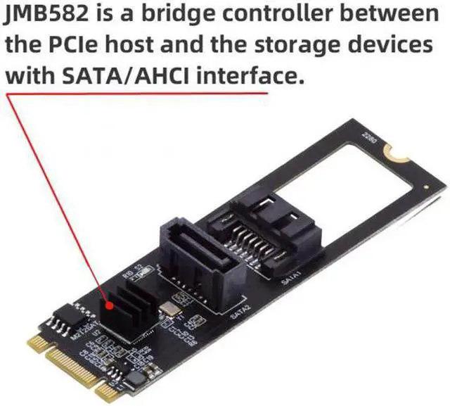 Alt view image 6 of 7 - CY NGFF Key B+M PCI Express to SATA 3.0 6Gbps Dual Ports Vertical Horizontal Adapter Converter Hard Drive Extension Card JMB582 2280