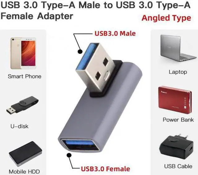 Alt view image 5 of 6 - Cablecc 10Gbps USB3.0 Male to Female Extension Power Data Video Adapter Low Profile 90 Degree Left Angled Type
