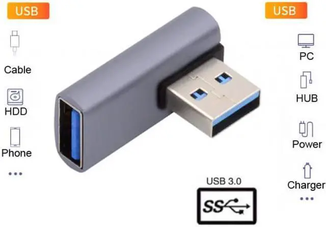 Alt view image 6 of 6 - Cablecc 10Gbps USB3.0 Male to Female Extension Power Data Video Adapter Low Profile 90 Degree Left Angled Type