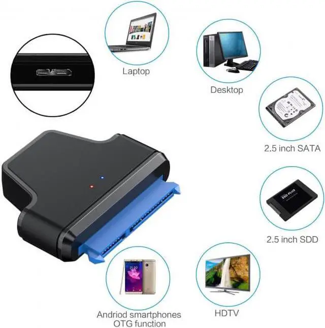 Alt view image 4 of 7 - HKCY U3-023 5Gbps Micro USB 3.0 to SATA 22Pin 7+15 Enclosure Adapter for 2.5" Hard Disk Drive SSD HDD Mass Storage Class