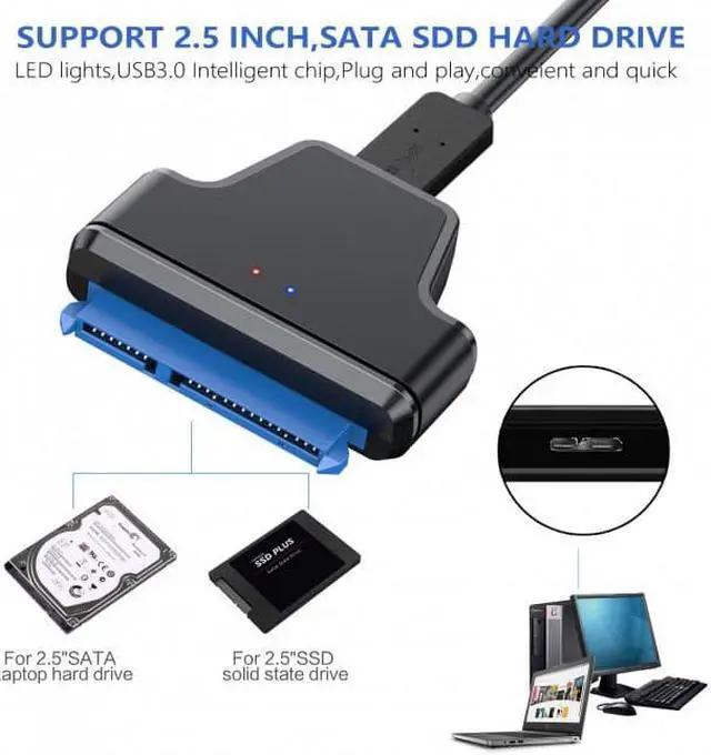 Alt view image 5 of 7 - HKCY U3-023 5Gbps Micro USB 3.0 to SATA 22Pin 7+15 Enclosure Adapter for 2.5" Hard Disk Drive SSD HDD Mass Storage Class