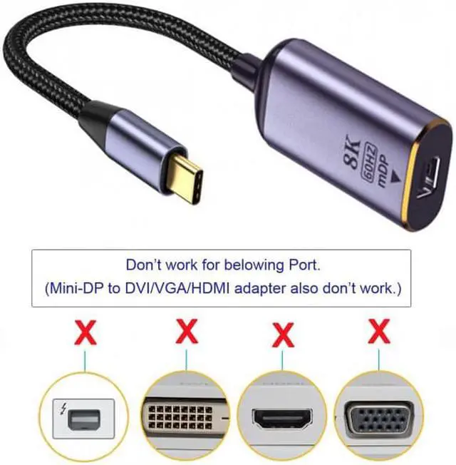 Alt view image 5 of 7 - CY USB4 USB-C Type-C Source to MINI Displayport MINI-DP Female Cable Display 8K 60HZ UHD 4K Monitor Displays
