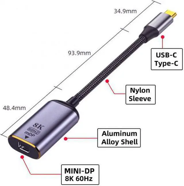 Alt view image 6 of 7 - CY USB4 USB-C Type-C Source to MINI Displayport MINI-DP Female Cable Display 8K 60HZ UHD 4K Monitor Displays