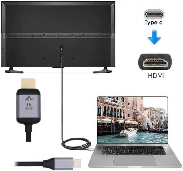 Alt view image 6 of 7 - Cablecc CY UC-018-HDF USB 3.1 Type C USB-C Source to HDMI HDTV Displays Male 4K Monitor Cable for Laptop 1.8m