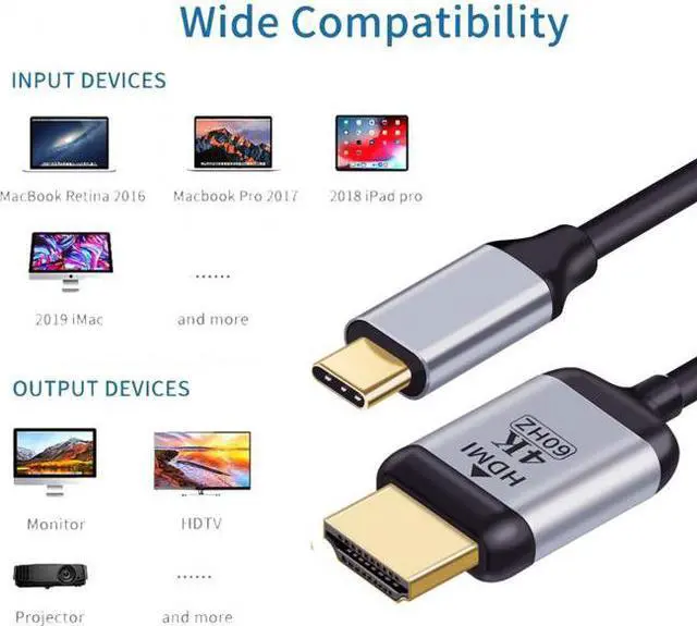Alt view image 7 of 7 - Cablecc CY UC-018-HDF USB 3.1 Type C USB-C Source to HDMI HDTV Displays Male 4K Monitor Cable for Laptop 1.8m