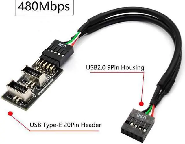 Alt view image 6 of 7 - CY Dual USB 3.1 Front Panel Socket Key-A Type-E to USB 2.0 9Pin 10Pin Mainboard Header Male Cable Extension Adapter
